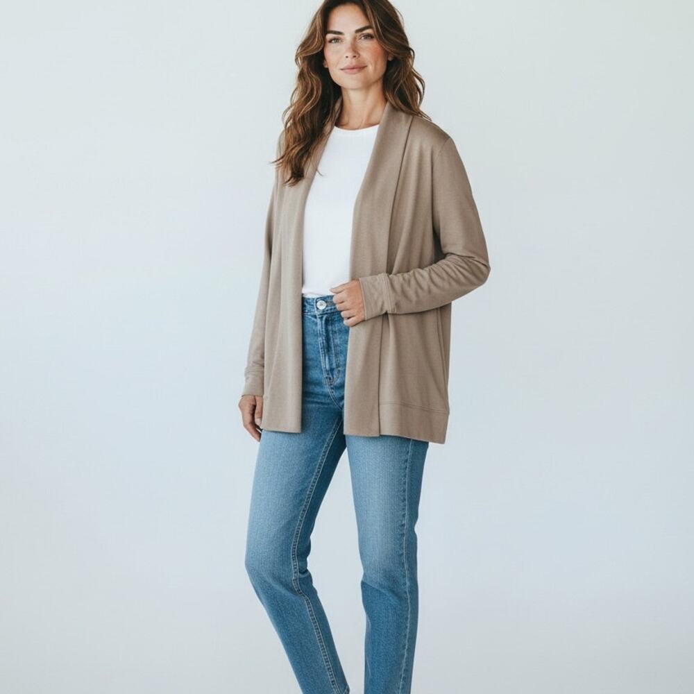 Pacas Pimalpaca Open Front Lounge Cardigan NWT Women's Sz M Taupe Weekend Chic